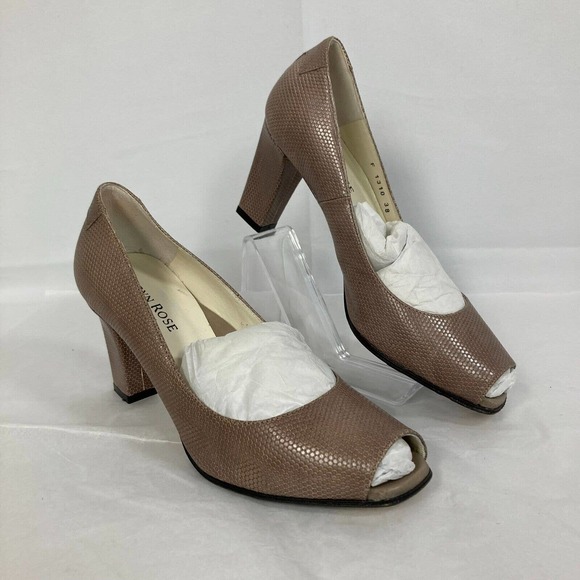 Taryn Rose Pumps Womens 7.5 Taupe Brown Snake Leather Pumps Heels Peep Toe Italy - Picture 2 of 10